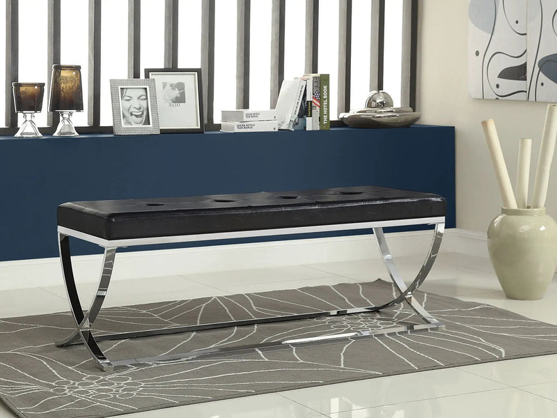Walton Leatherette Upholstered Tufted Accent Bench Black by Unique Piece Furniture