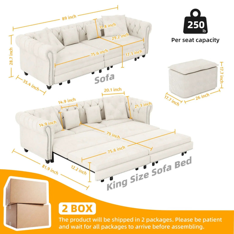 3 In 1 Pull Out Convertible Sleeper Sofa Bed, King Size, Chaise Lounge by HouseOfZazla