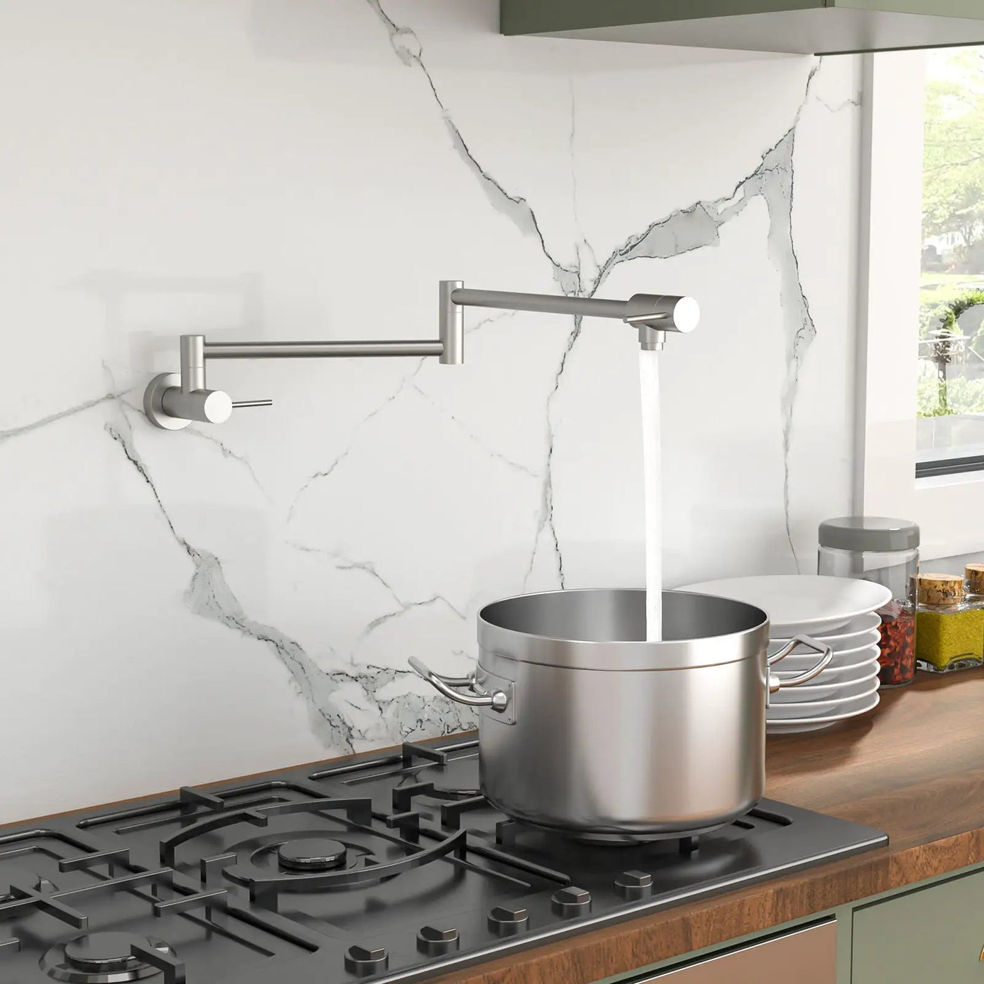 Modern Design Pot Filler Faucet Wall Mount Kitchen Sink, Folding Stretchable by HouseOfZazla