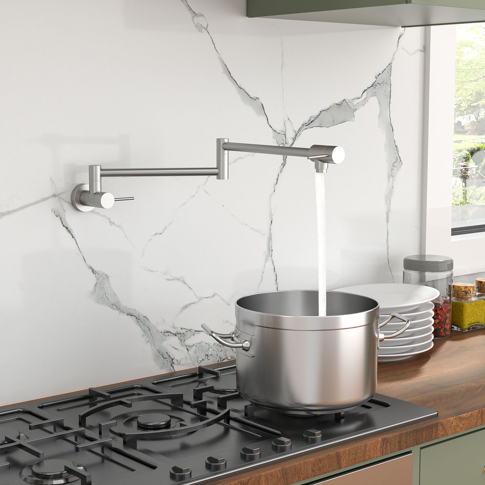 Modern Design Pot Filler Faucet Wall Mount Kitchen Sink, Folding Stretchable by HouseOfZazla