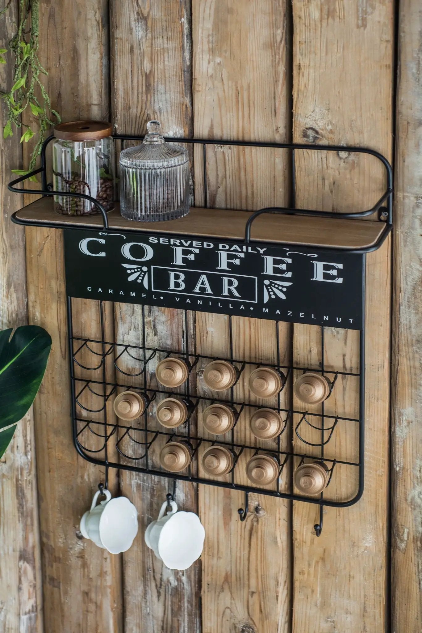 Floating Coffee Bar Shelf With Coffee Pod Holder, Hooks And Storage Shelf - Black by Unique Piece Furniture