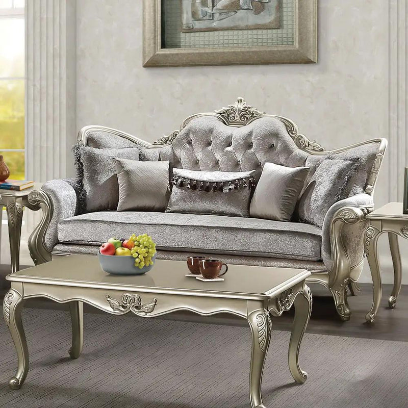 Libertee - Sofa With 5 Pillows - Beige Fabric & Champagne by Unique Piece Furniture