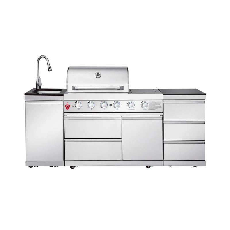 83.3" 4+1 Burner 71,500 BTU Silver Outdoor Kitchen Island Grill with Sink by Chery Industrial