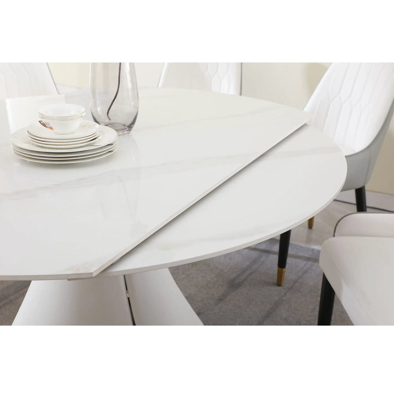 Fashion Modern Sintered Stone Dining Table With Multi Functional Retractable Design - White by HouseOfZazla