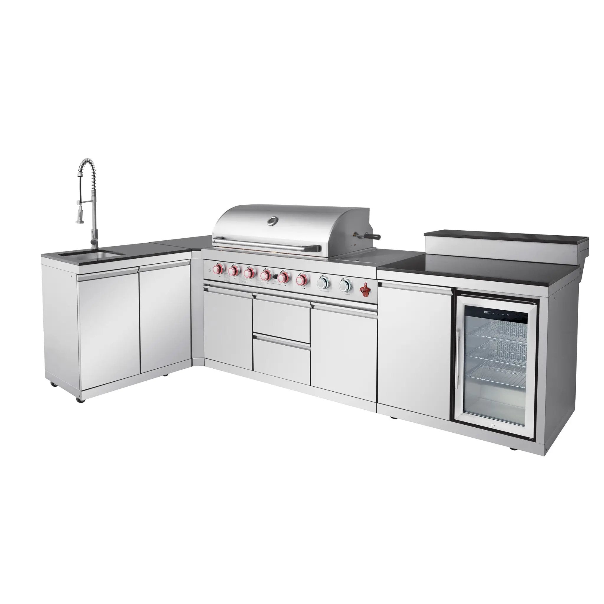Outdoor Kitchen Island 95.8 Inch 6+1 Burner Propane Gas BBQ Grill 95500 BTU 304 Stainless Steel by HouseOfZazla