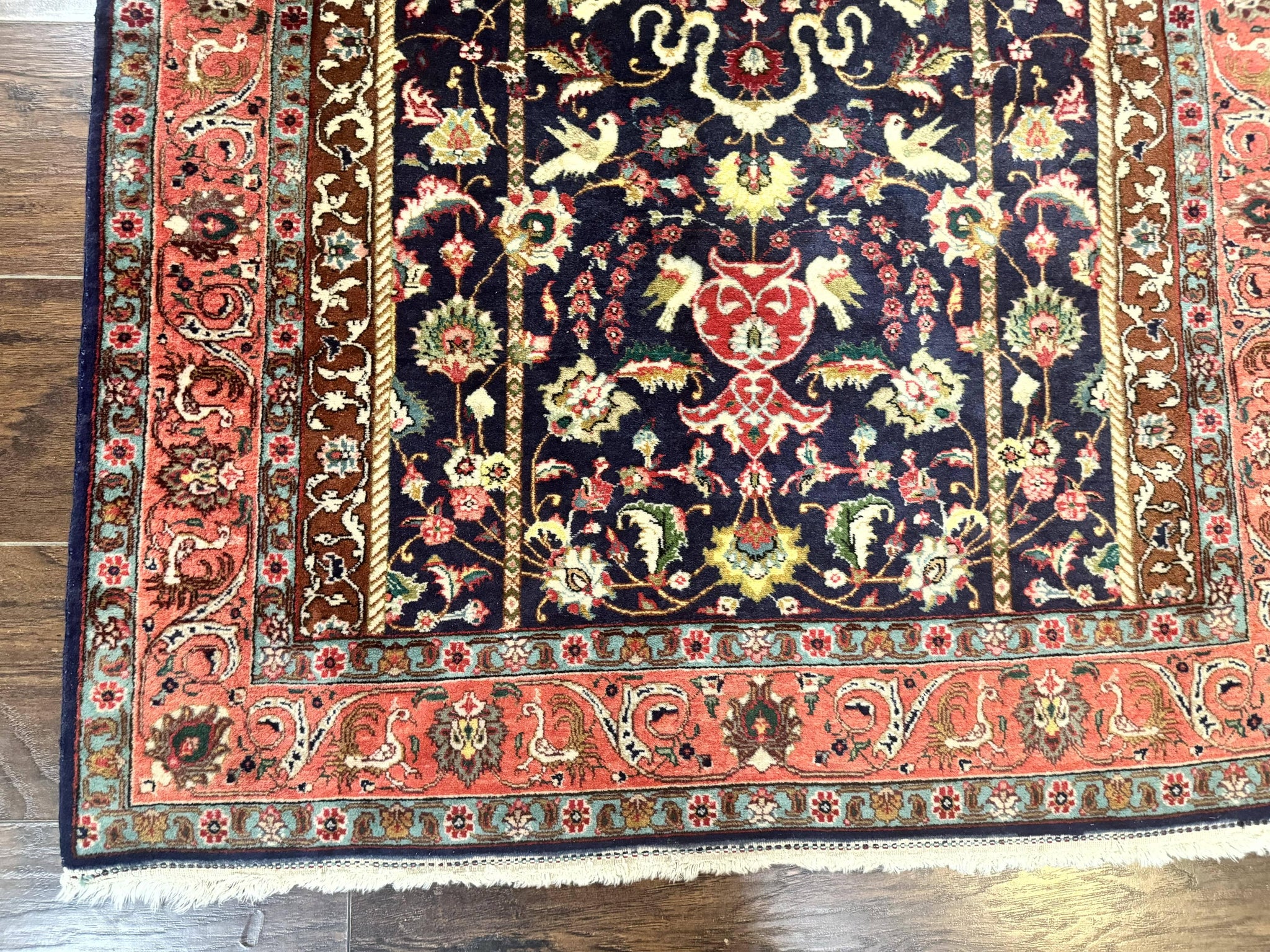 Persian Tabriz Rug 3x4, Navy Blue, Birds, Floral, Prayer Rug, Handmade Wool Rug, Finely Hand Knotted 325 KPSI by Jewel Rugs