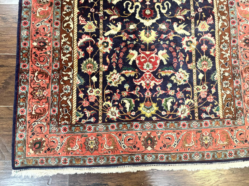 Persian Tabriz Rug 3x4, Navy Blue, Birds, Floral, Prayer Rug, Handmade Wool Rug, Finely Hand Knotted 325 KPSI by Jewel Rugs
