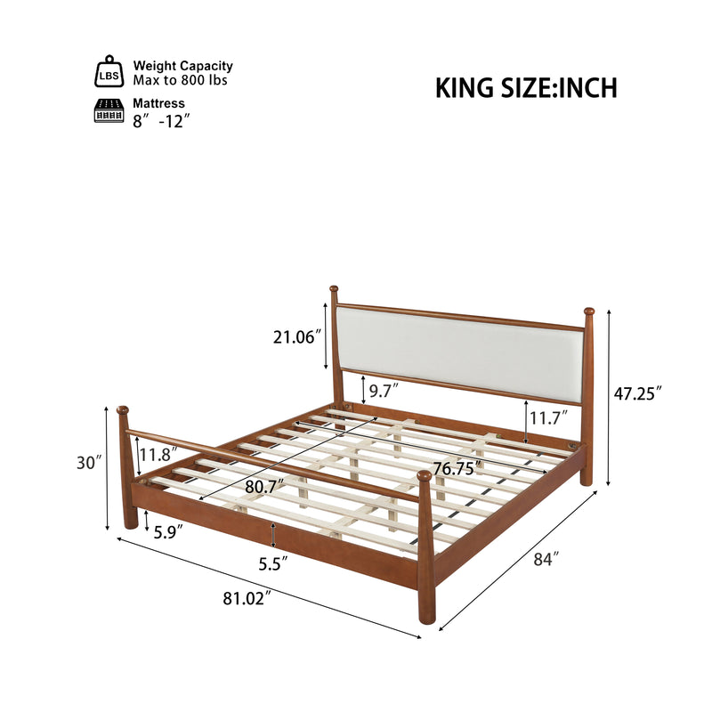 Solid Poplar & Plywood Bed Frame with Upholstered Headboard, King by HouseOfZazla
