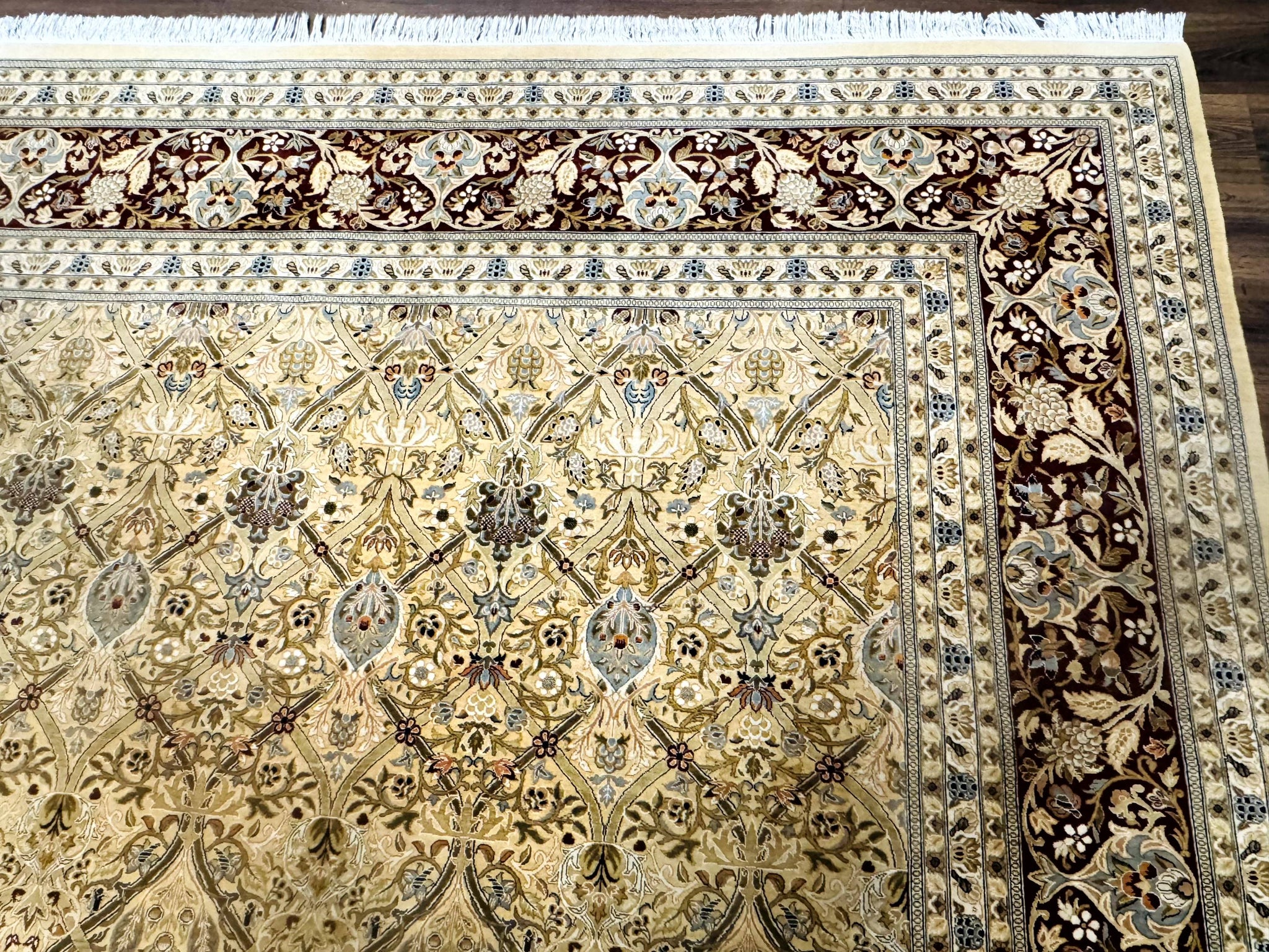 Fine Pak Persian Rug 9x12, Gold and Wine Red, Panel Design, 330 KPSI by Jewel Rugs