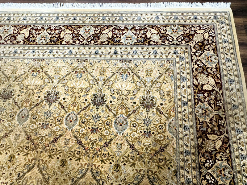 Fine Pak Persian Rug 9x12, Gold and Wine Red, Panel Design, 330 KPSI by Jewel Rugs