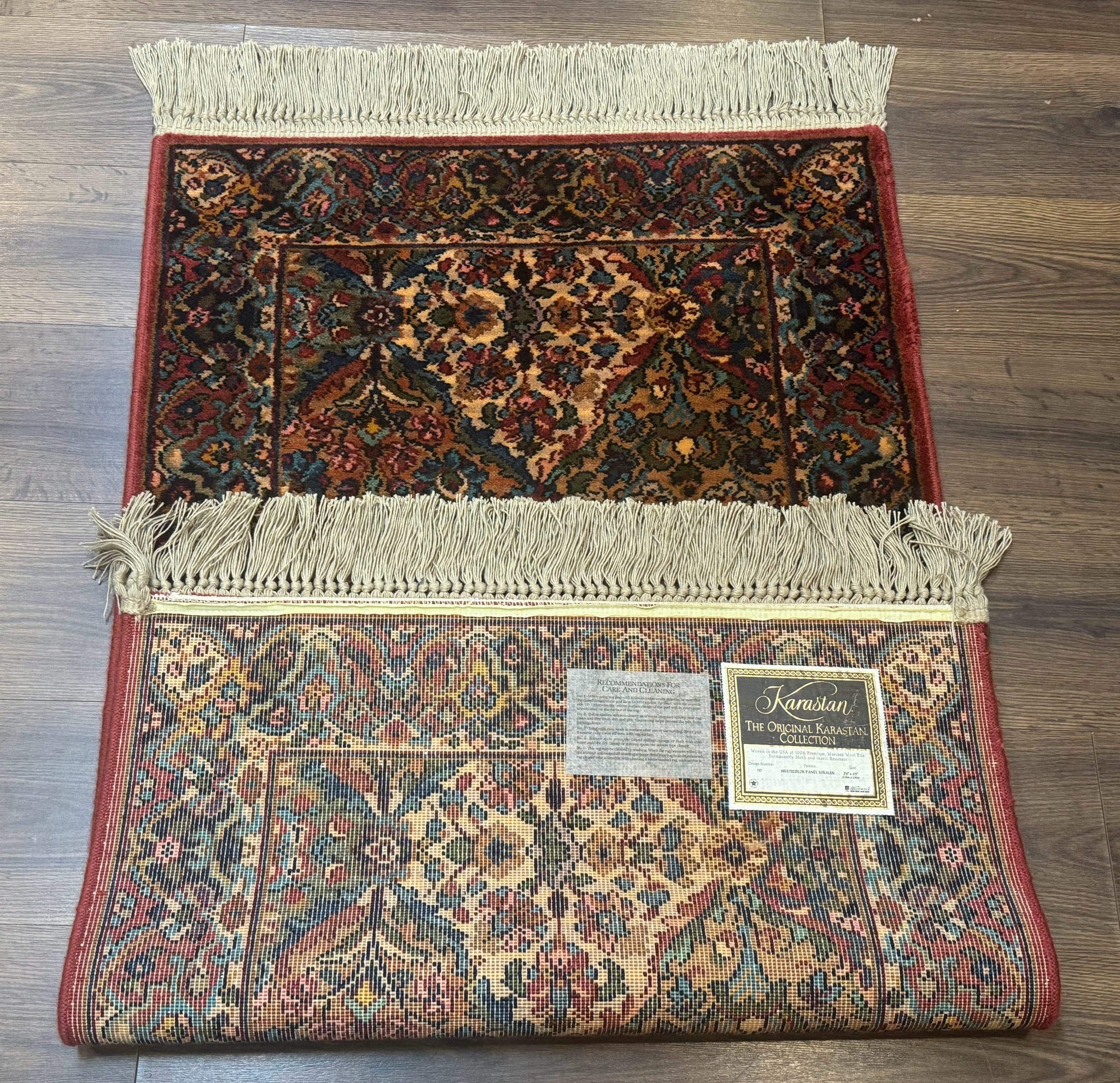 Karastan Rug 2.6 x 4 Multicolor Panel Kirman #717, Original 700 Series, Wool Pile Discontinued by Jewel Rugs