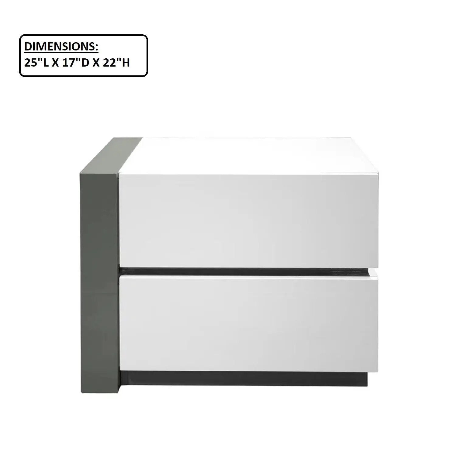 Nightstand Bedside Table With 2 Drawer For Bedroom - White / Silver by Unique Piece Furniture