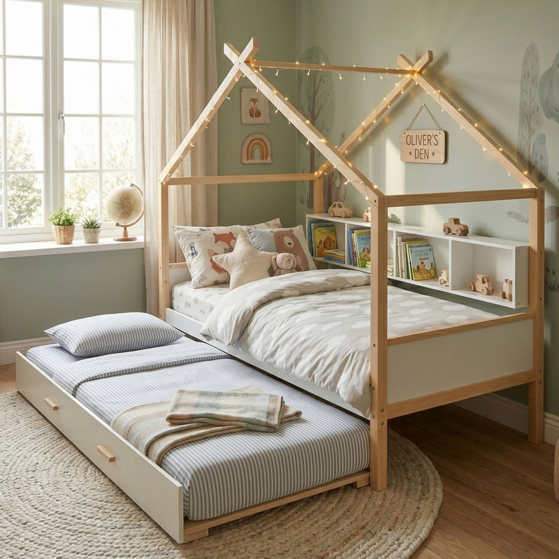 House Bed With Bookshelf Storage by HouseOfZazla