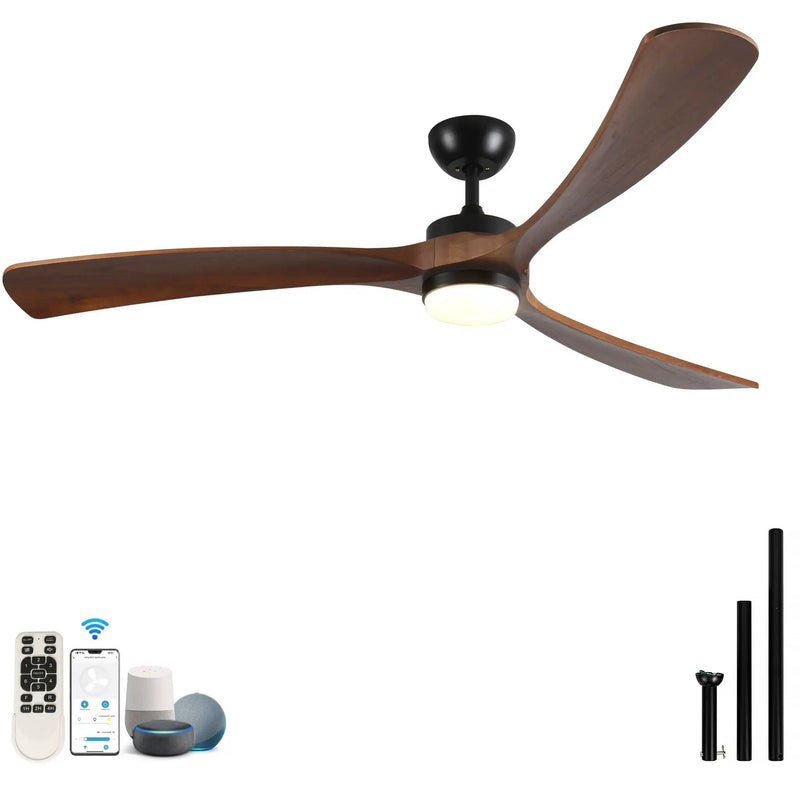 Solid Wood Ceiling Fan With Lights And Remote Control Indoor Outdoor Ceiling Fan 3 Wooden Blades Modern Ceiling Fan For Porch Living Room Bedroom by Unique Piece Furniture