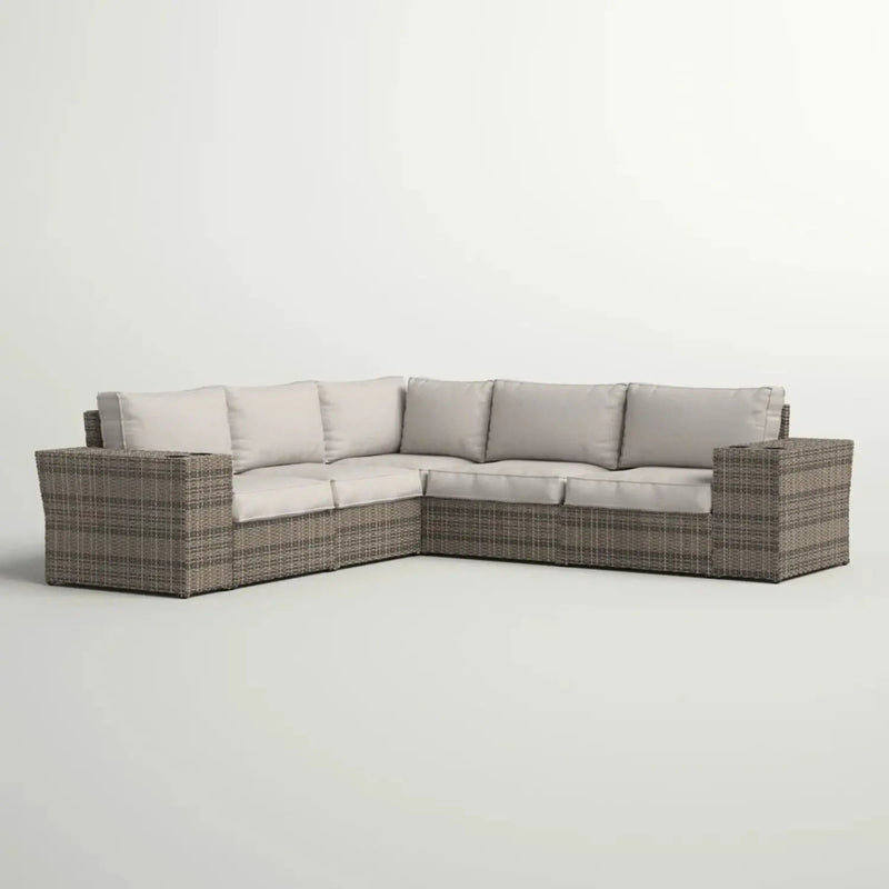 Wide Outdoor Wicker Patio Sectional With Cushions & Reversible Design - Gray by Unique Piece Furniture