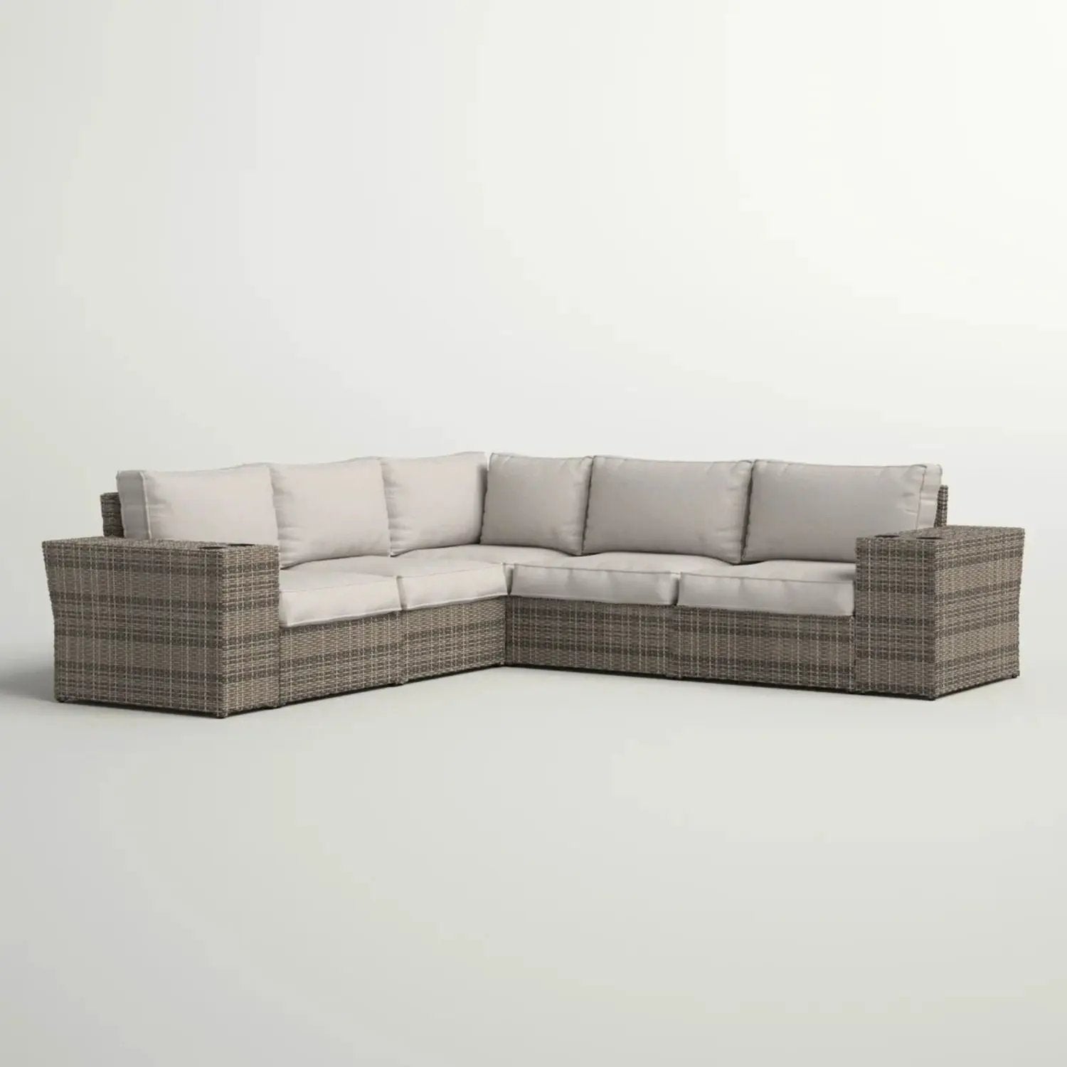 Wide Outdoor Wicker Patio Sectional With Cushions & Reversible Design - Gray by HouseOfZazla