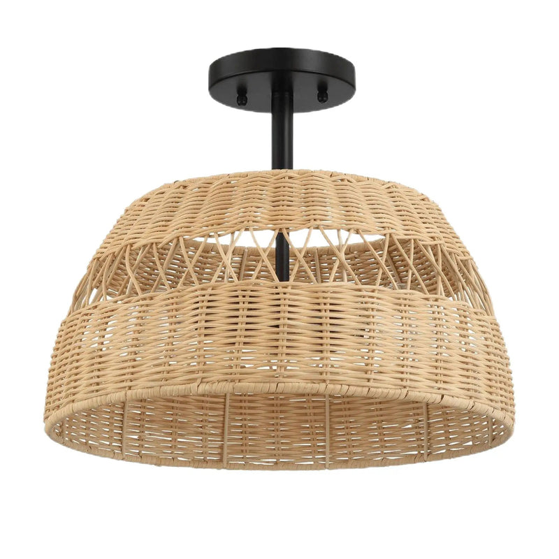 Twinkle - Double Lights Semi Flush With Shade - Black / Rattan by HouseOfZazla