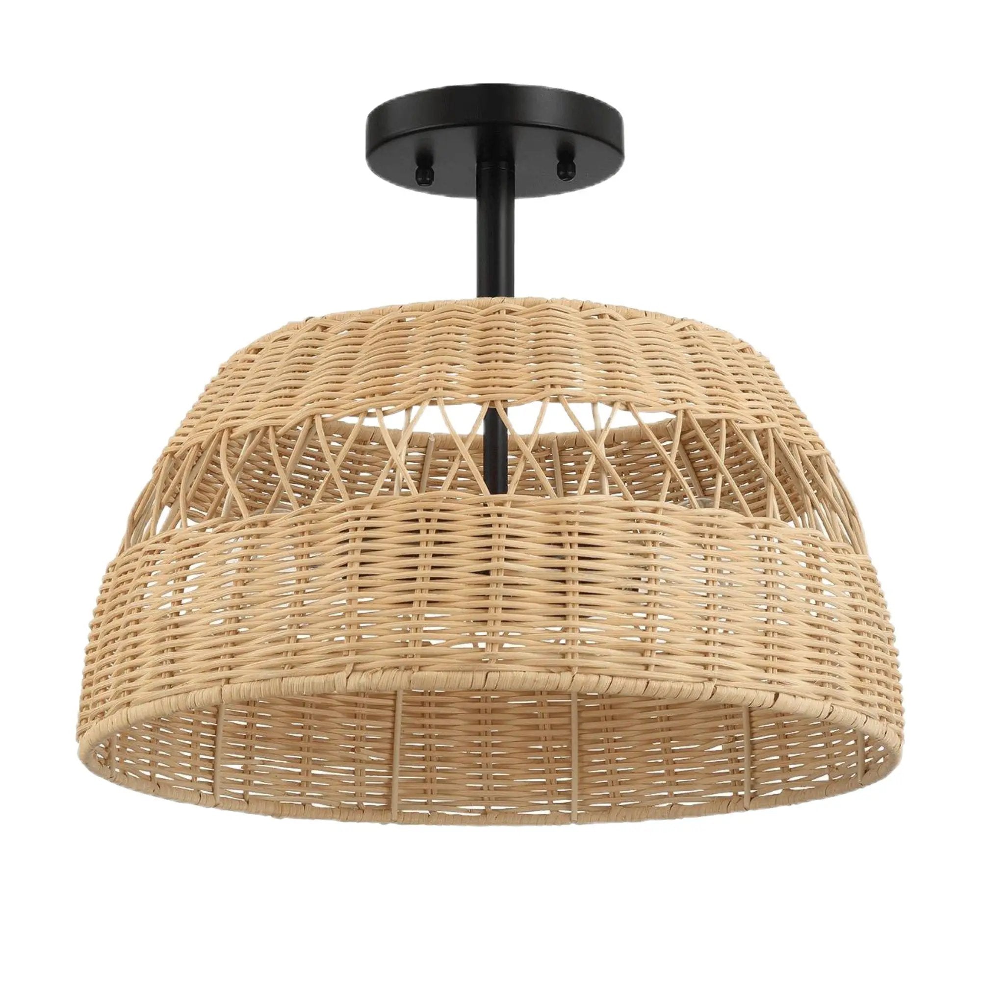 Twinkle - Double Lights Semi Flush With Shade - Black / Rattan by Unique Piece Furniture