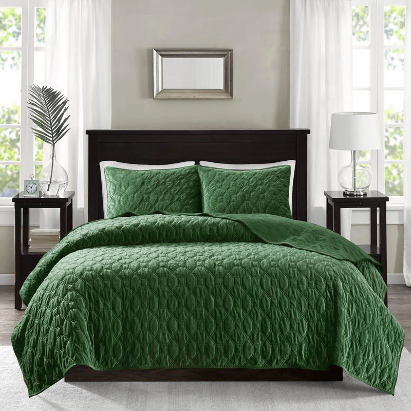 3 Piece Velvet Quilt Set Green Full/Queen by HouseOfZazla