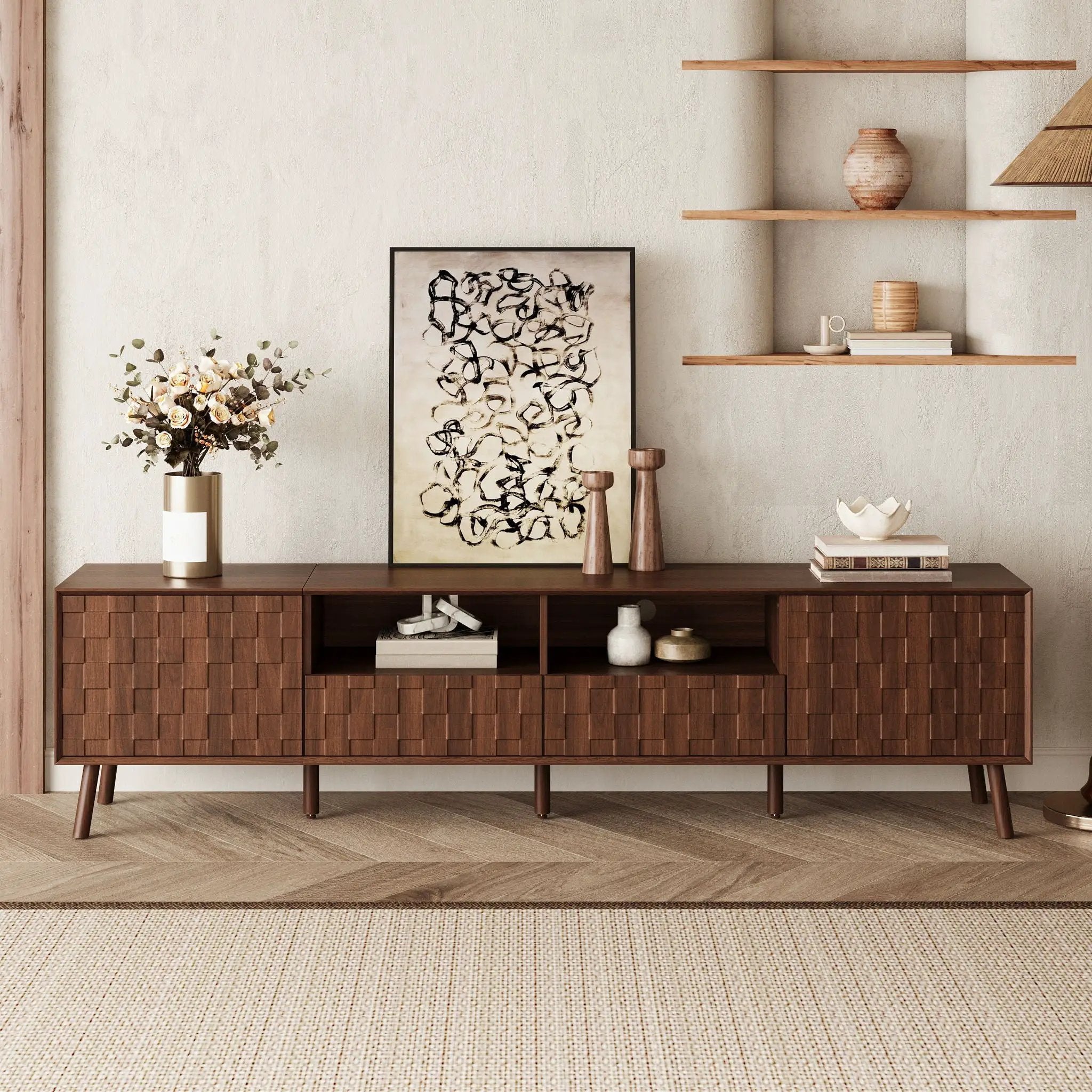TV Stand With Drawers And Cable Management - Walnut by Unique Piece Furniture