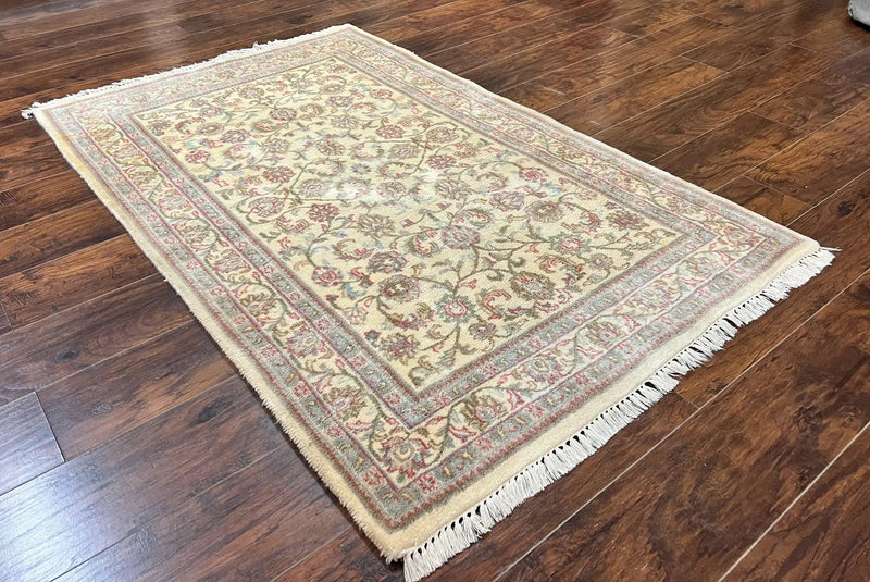 Indo Persian Rug 4x6, Vintage Handmade Wool Carpet, Floral Allover Pattern, Beige, Pair A by Jewel Rugs