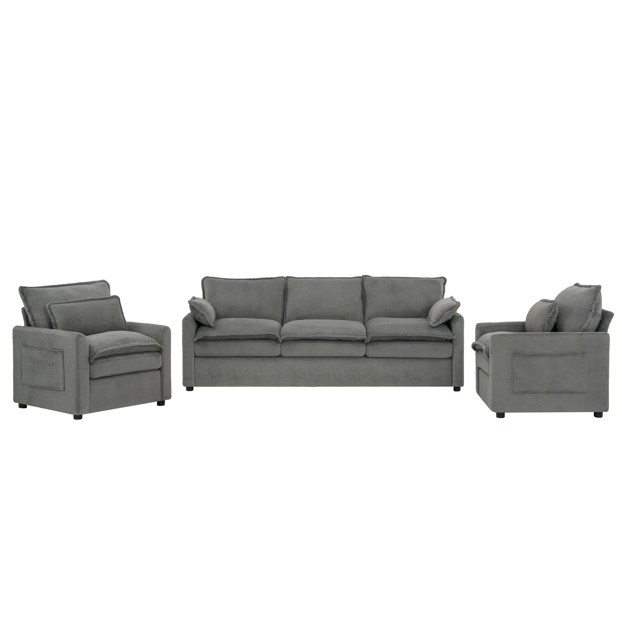 Modern Sofa Set With Double Layer Cushion And Side Storage Pockets by HouseOfZazla