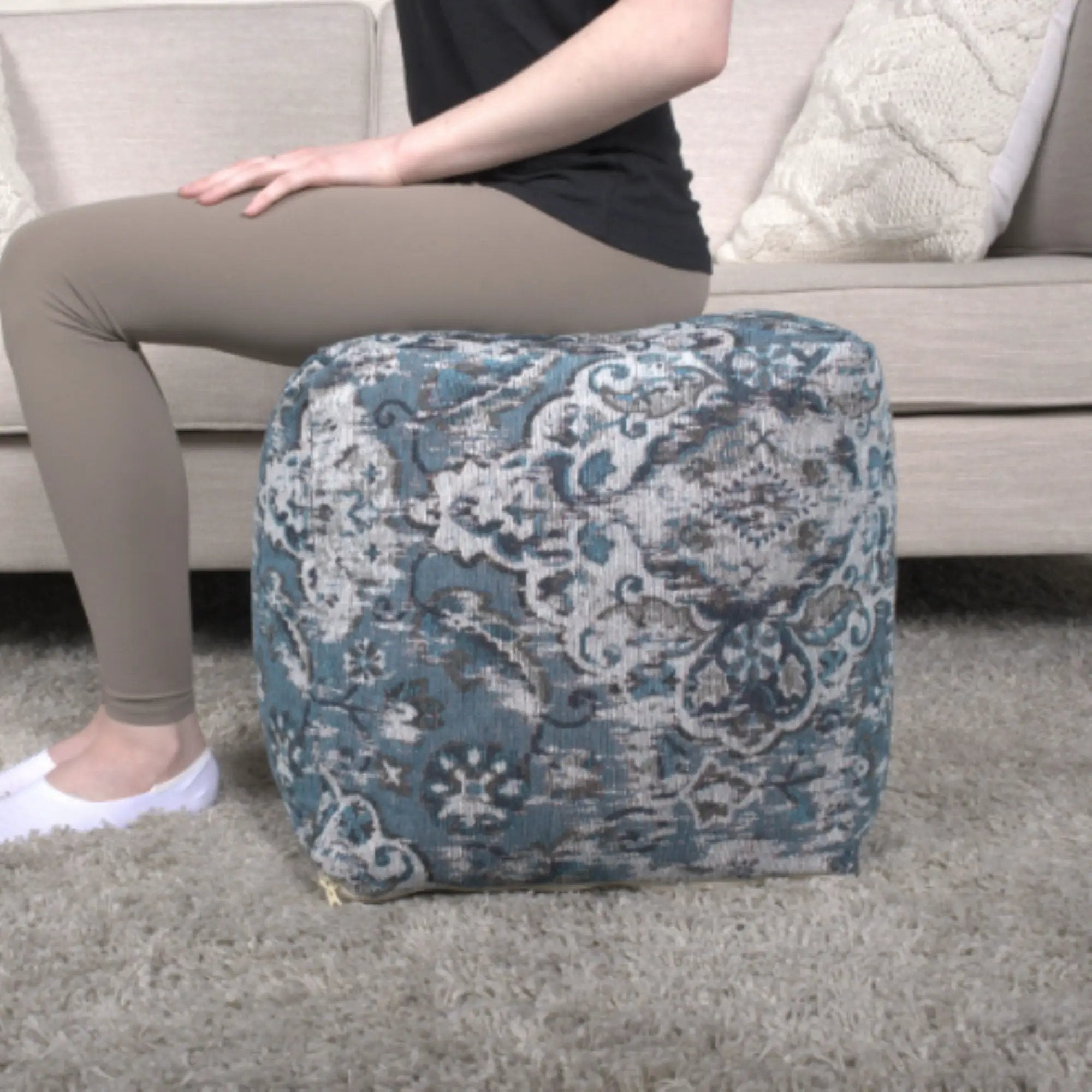 Anita - Square Pouf Ottoman And Floor Cushion - Blue by Unique Piece Furniture