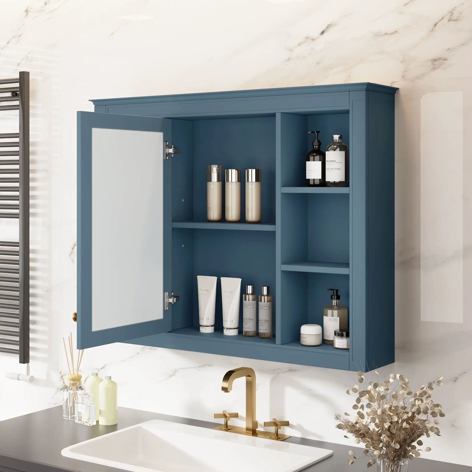 Wall Mounted Medicine Cabinet With Mirror, Storage Cabinet Featuring 6 Open Shelves And Adjustable Interior by Unique Piece Furniture