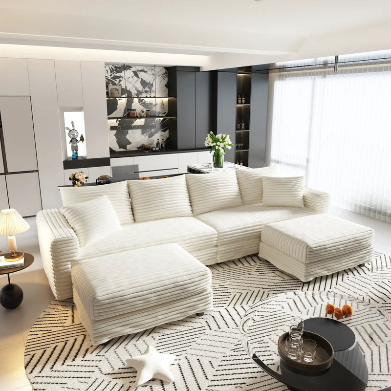Deep Seat Convertible Sofa With Soft Pillows And Ottomans by HouseOfZazla
