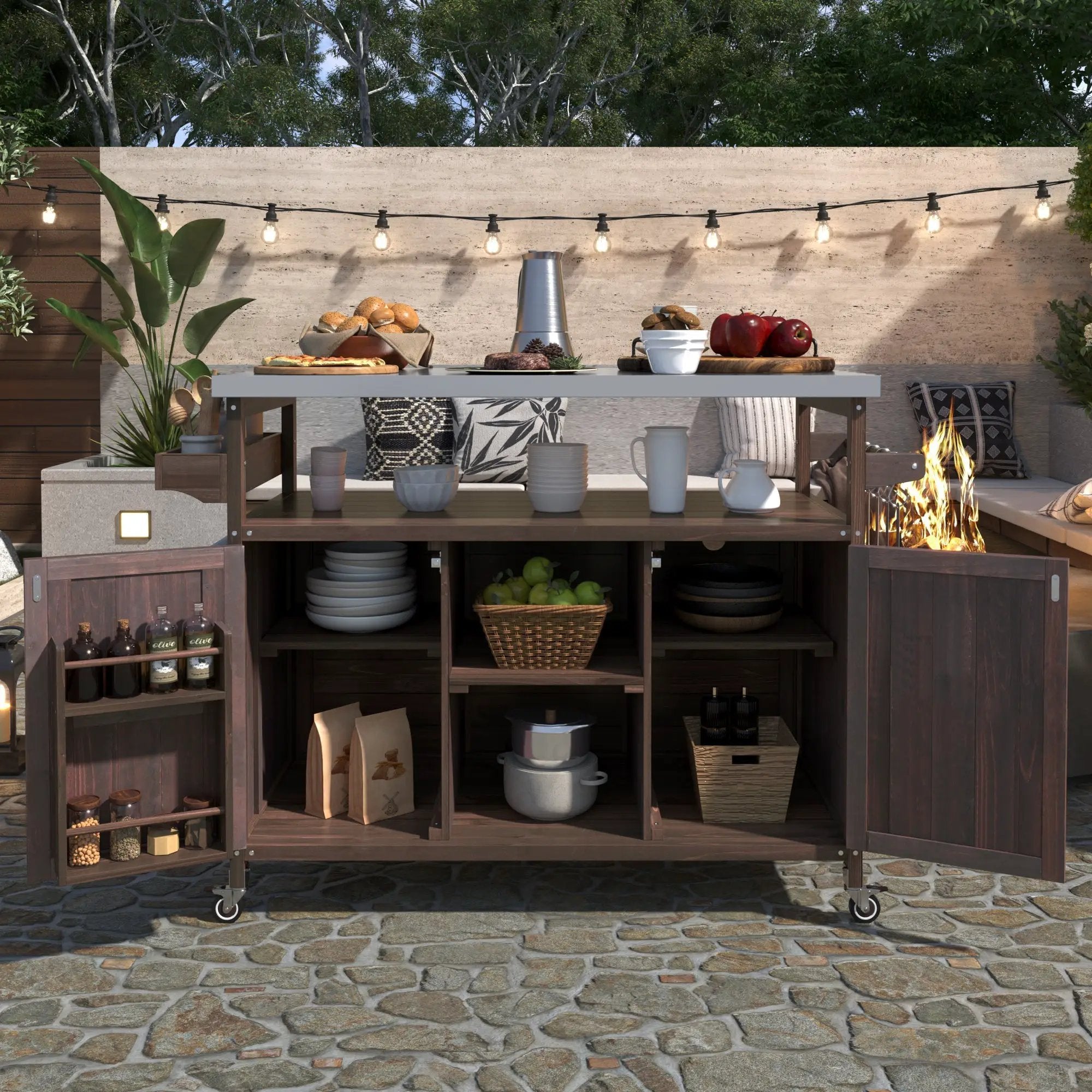 K&K Outdoor Kitchen Island, Rolling Bar Cart & Storage Cabinet by HouseOfZazla