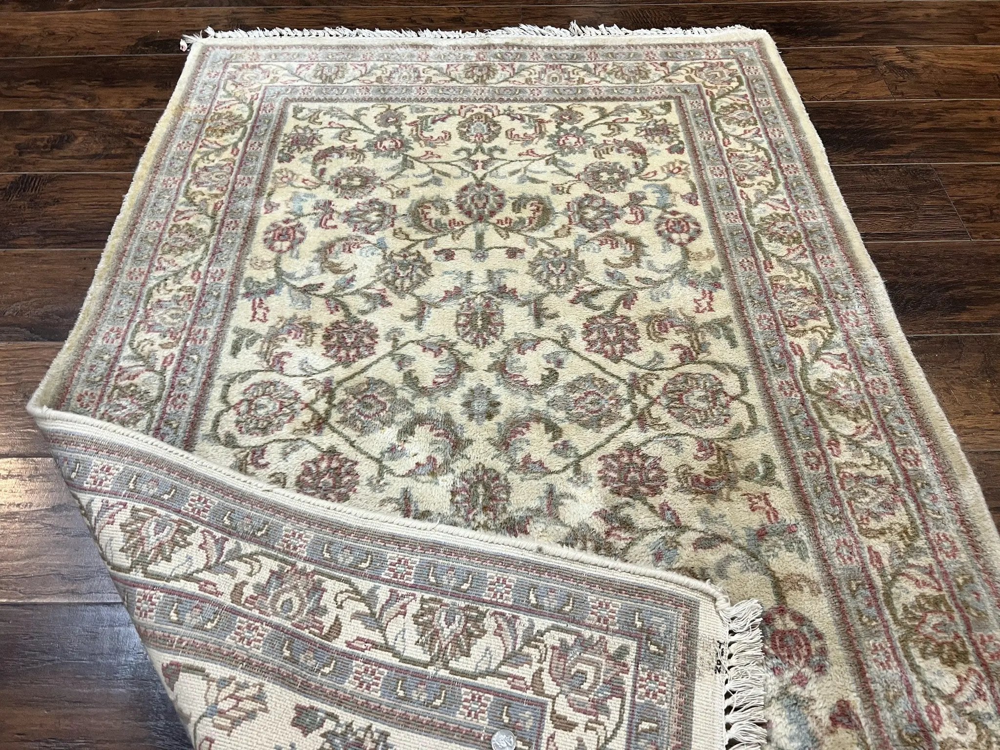 Indo Persian Rug 4x6, Vintage Handmade Wool Carpet, Floral Allover Pattern, Beige, Pair A by Jewel Rugs