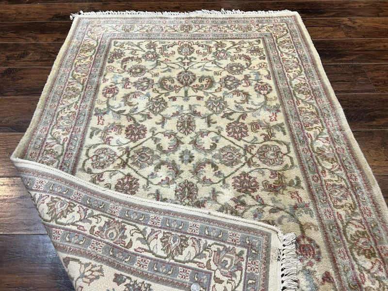 Indo Persian Rug 4x6, Vintage Handmade Wool Carpet, Floral Allover Pattern, Beige, Pair A by Jewel Rugs
