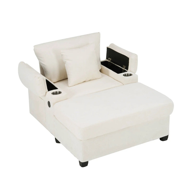 Fabric Sofa Bed With Cupholders And USB Charging Ports Chair For Living Room by HouseOfZazla