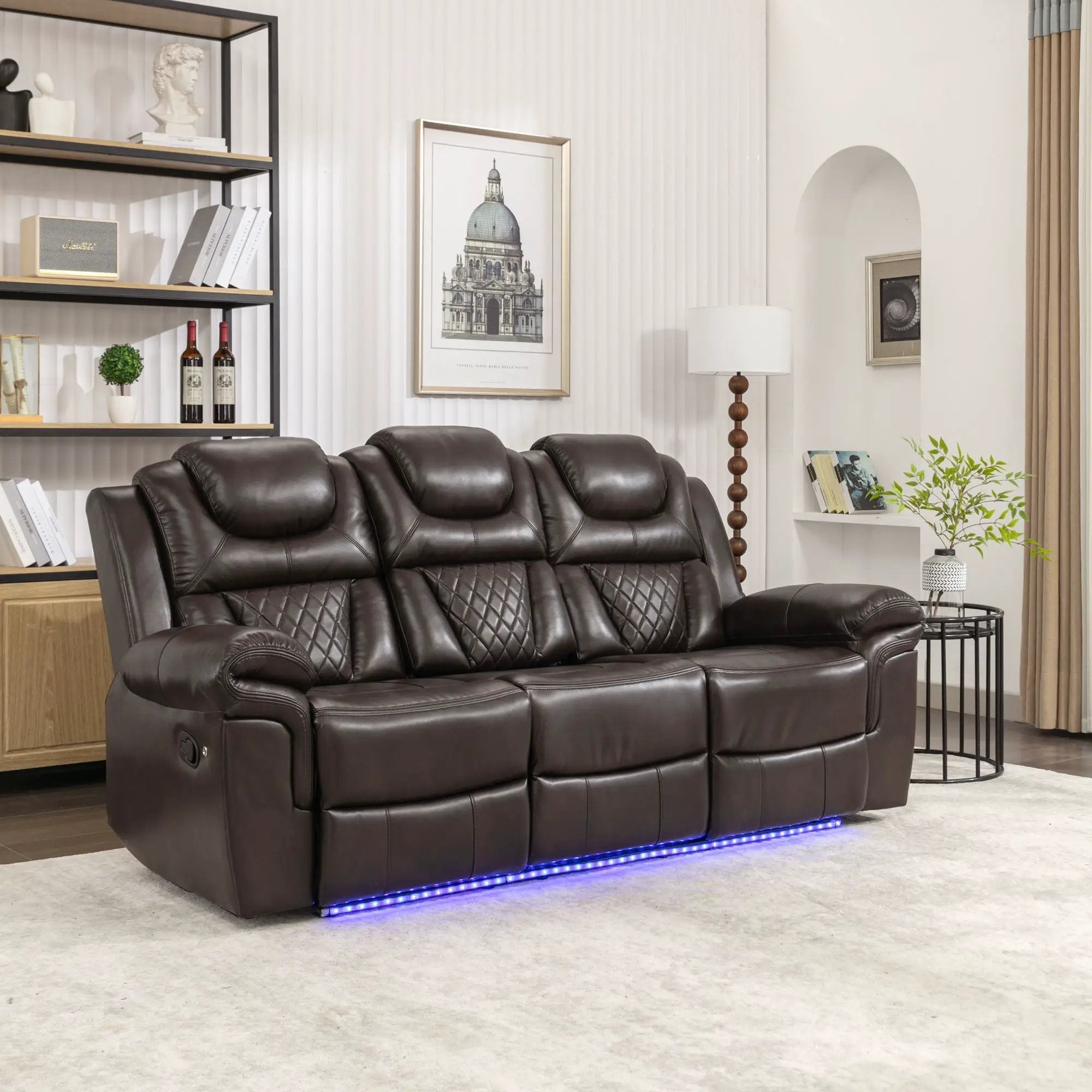 Home Theater Seating Manual Recliner Chair With Center Console And Led Light Strip For Living Room by HouseOfZazla