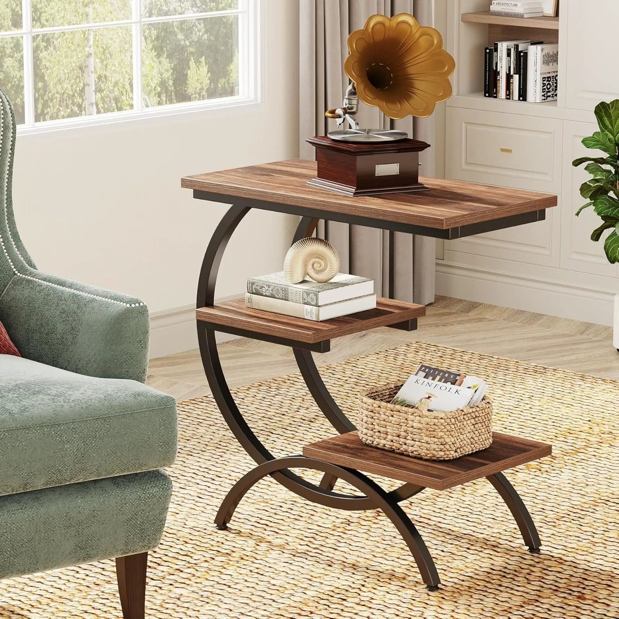 C-Shaped 3 Tier Side Table - Rustic Brown by HouseOfZazla