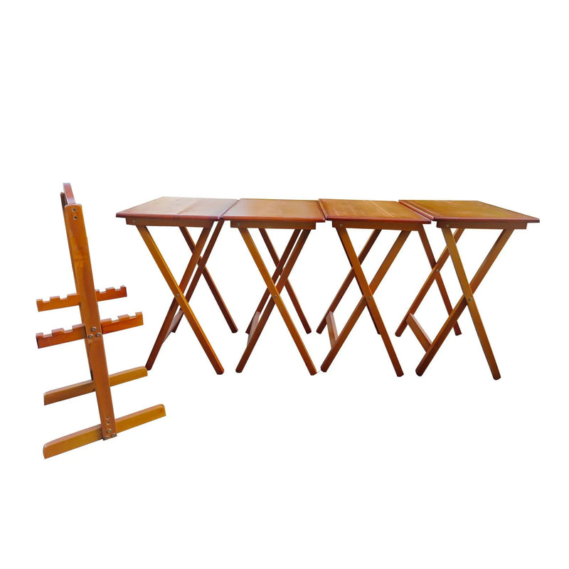 Folding Trays With Storage Rack Snack Table (Set of 4) - Honey by Unique Piece Furniture