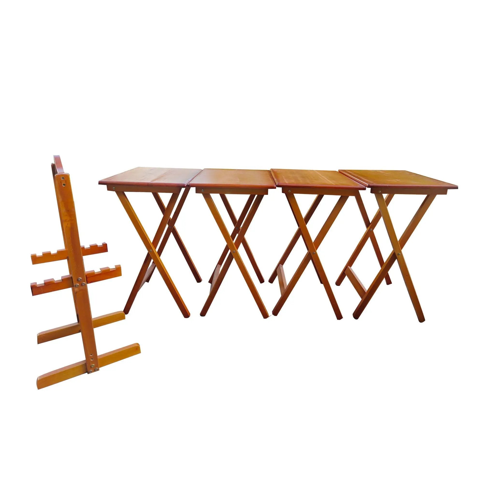 Folding Trays With Storage Rack Snack Table (Set of 4) - Honey by HouseOfZazla