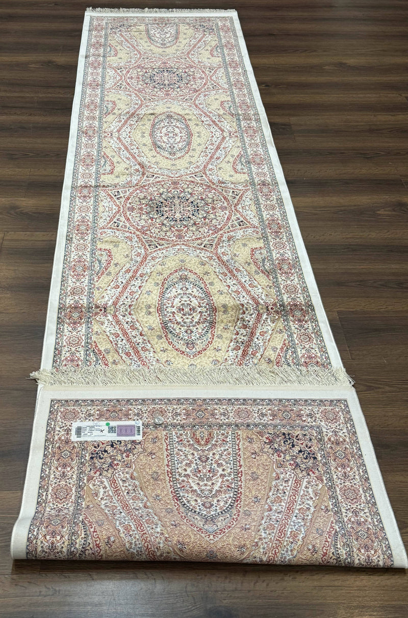 Turkish Silk Runner Rug 2.6 x 12, Hereke Mamluk Runner, Bamboo Silk, New by Jewel Rugs