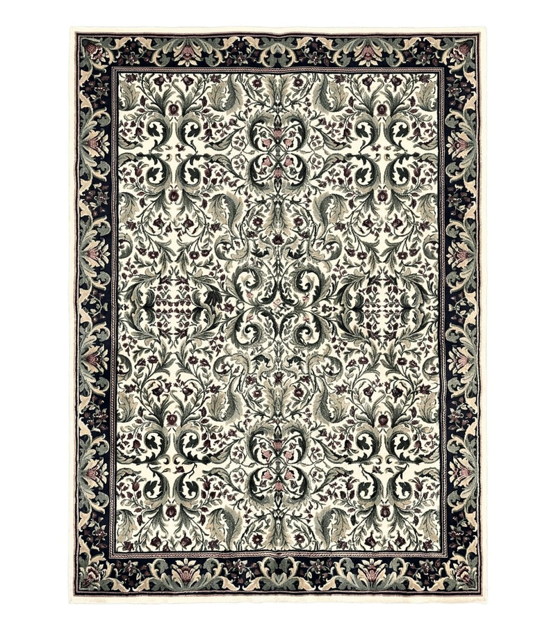 Oriental Rug 8x11, Floral Pattern, Ivory and Black by Jewel Rugs