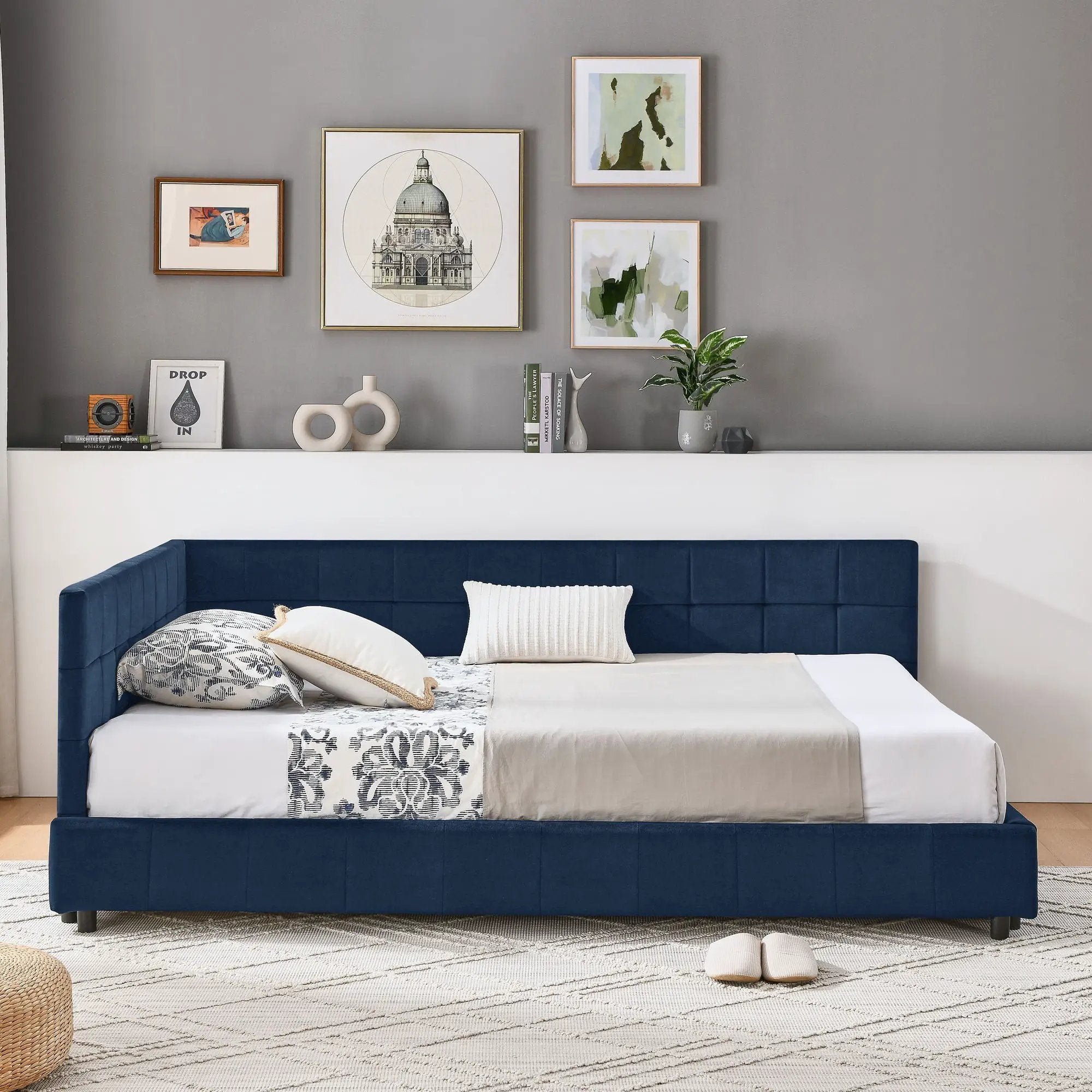 Mid-Century Storage Upholstered Tufted Bed Frame With Backrest And Armrests by Unique Piece Furniture