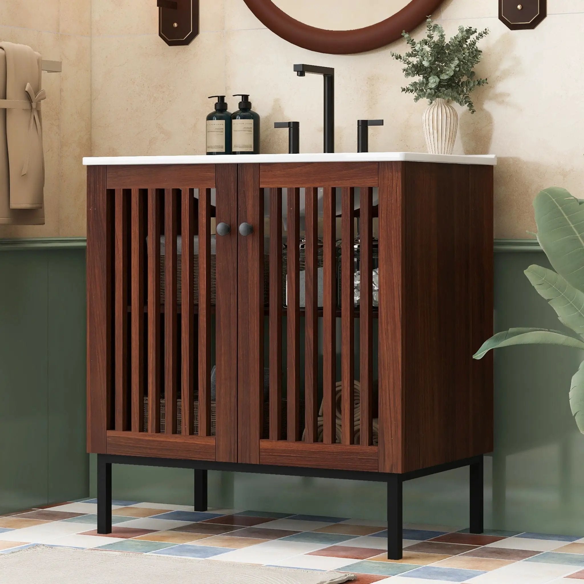 30" Vintage Bathroom Vanity With Ceramic Sink by HouseOfZazla
