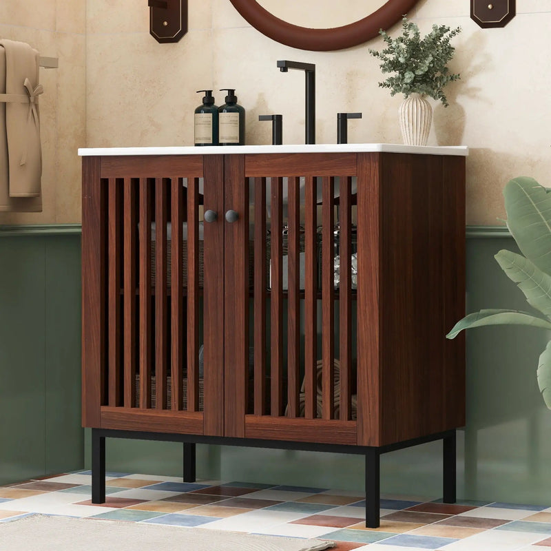 30" Vintage Bathroom Vanity With Ceramic Sink by HouseOfZazla