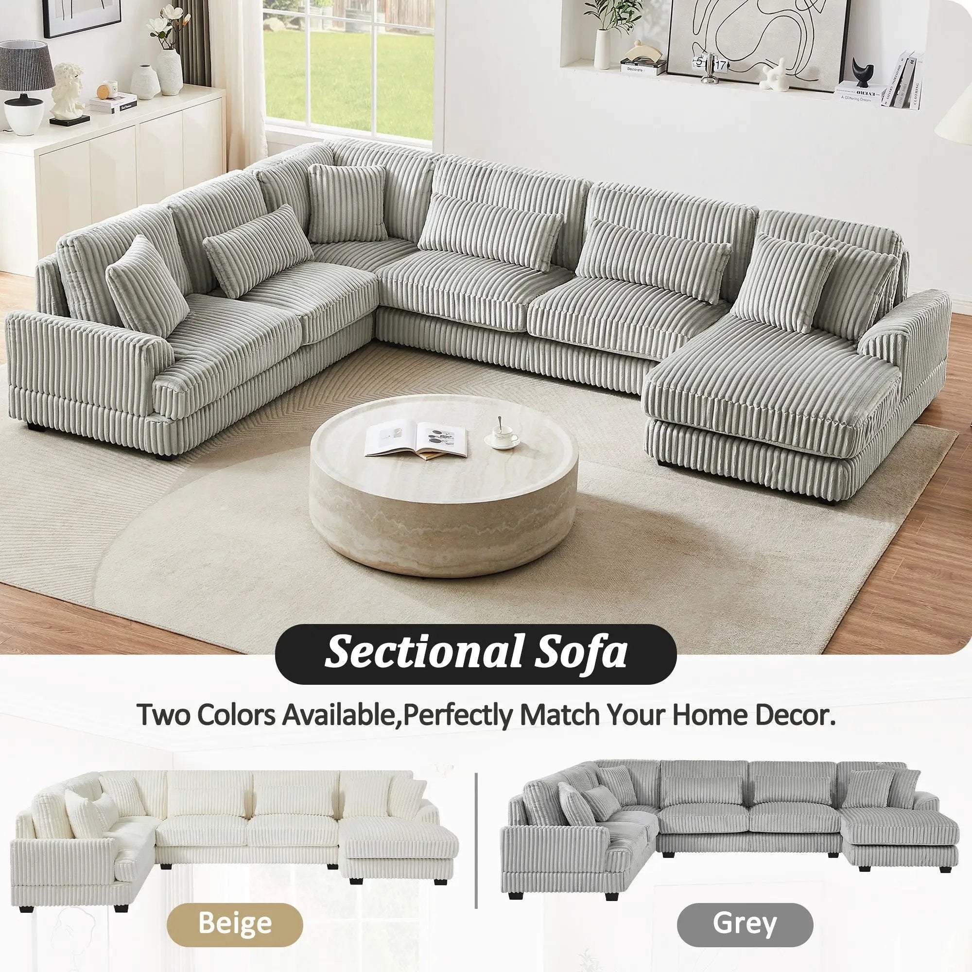 U - Shaped Sectional Sofa With Chaise Lounge, Oversized Living Room Sofa - Gray by HouseOfZazla
