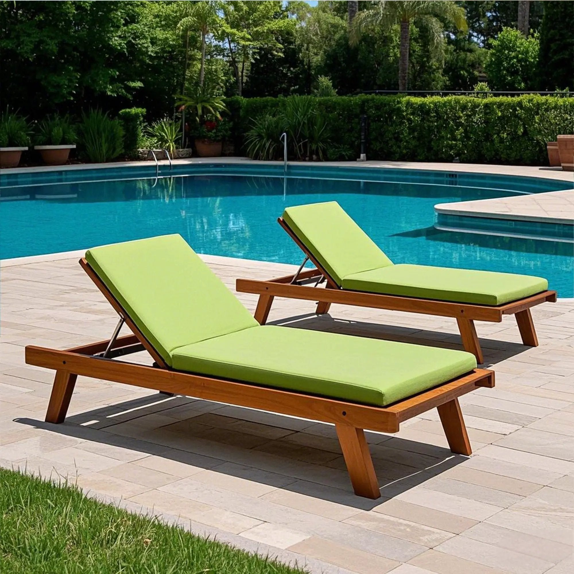 2 Piece Outdoor Chaise Lounge Chair Cushion Set With Pillow, Replacement Patio Seat Cushions - Apple Green by HouseOfZazla