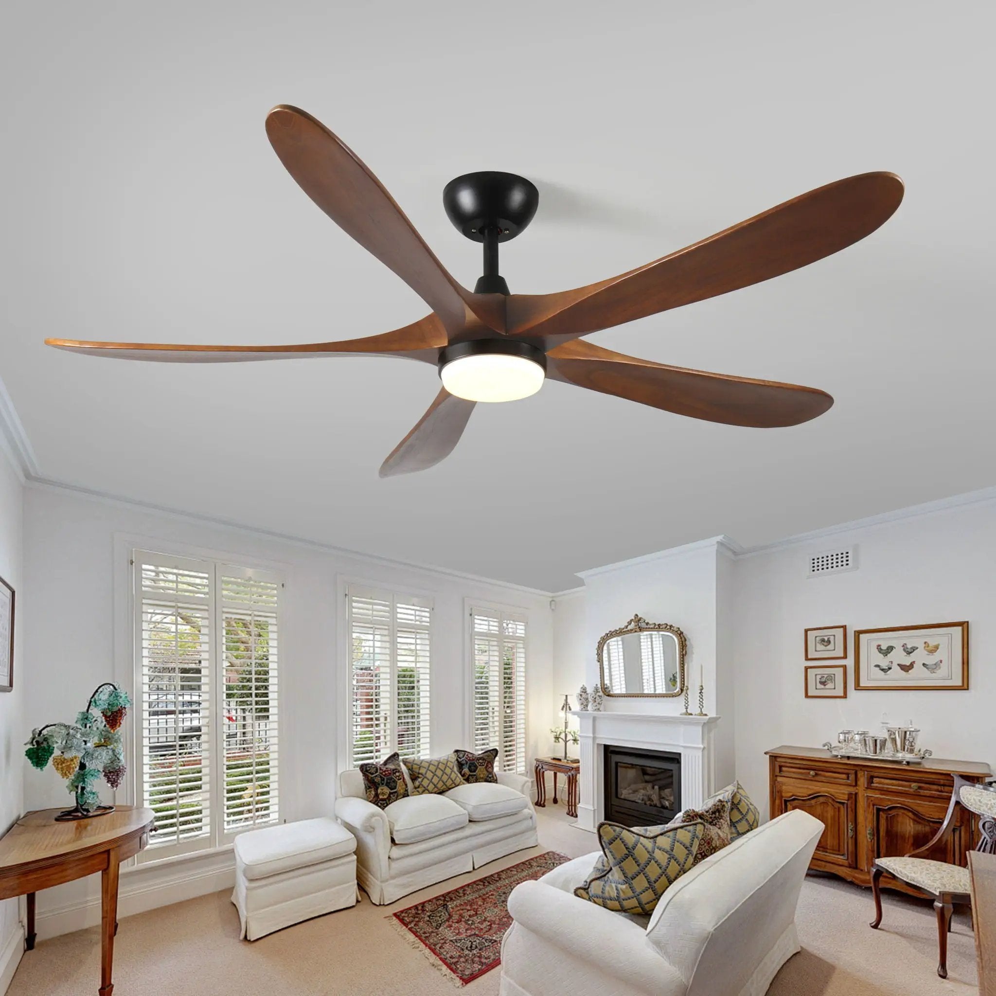 Solid Wood With Remote Control With Light (LED) Modern DC Motor Indoor / Outdoor 5 Blade Ceiling Fan For Patios, Bedrooms And Farmhouses - Antique Brown by HouseOfZazla