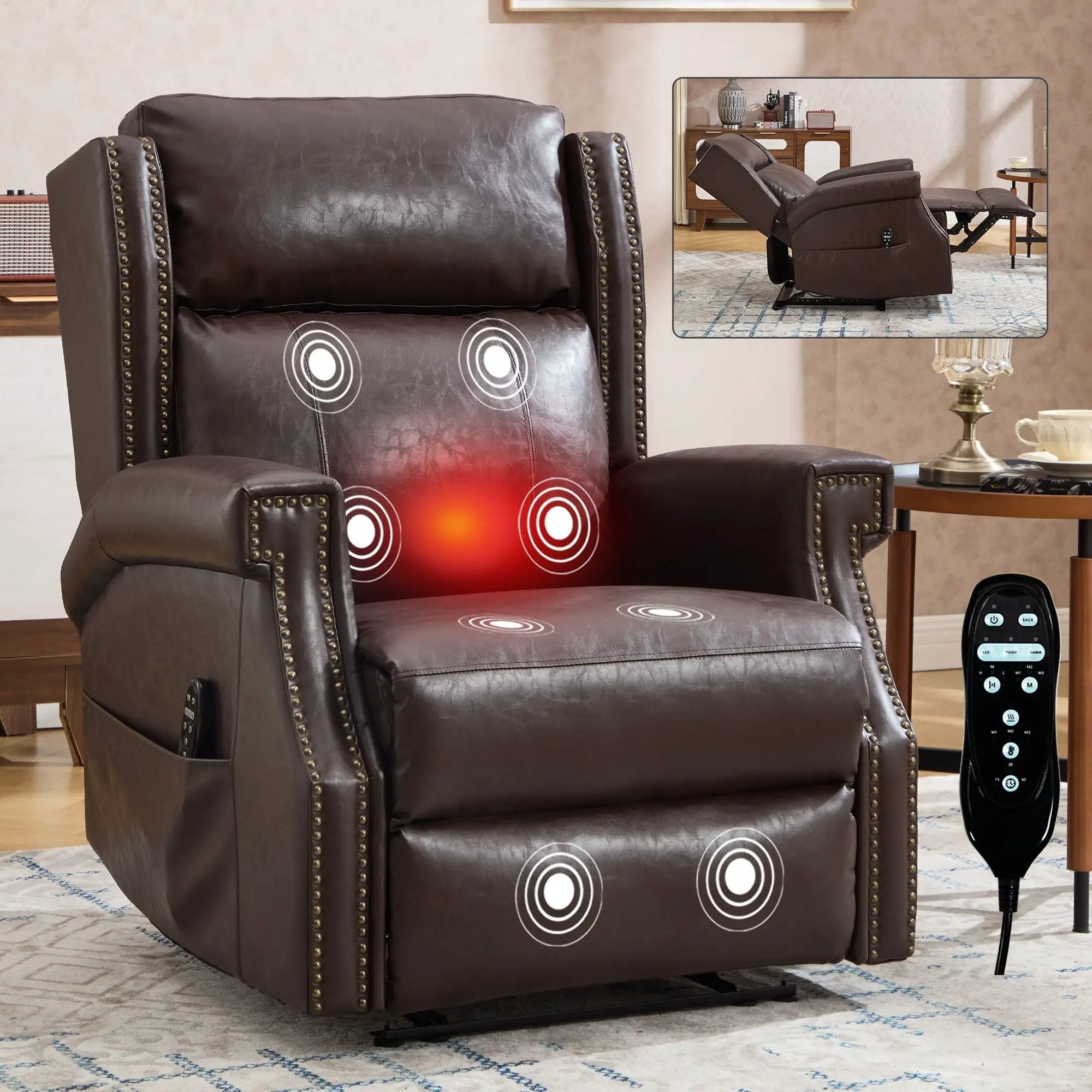 Manual Recliner Chair With Heavy Duty Motion Mechanism, 8 Vibrating Nodes And 3 Massage Modes For Living Room by HouseOfZazla