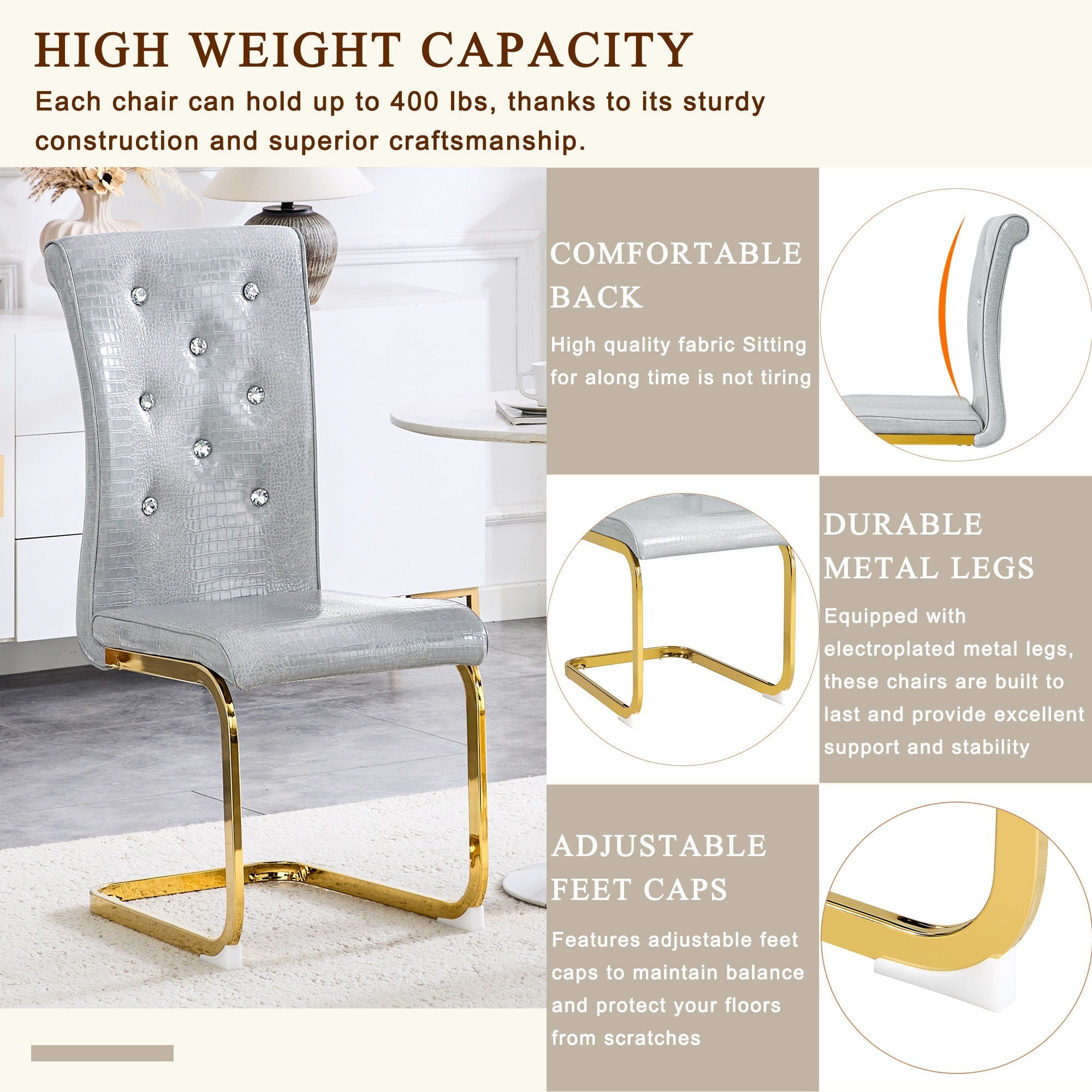 Elegant Design Alligator Skin Upholstered Dining Chairs