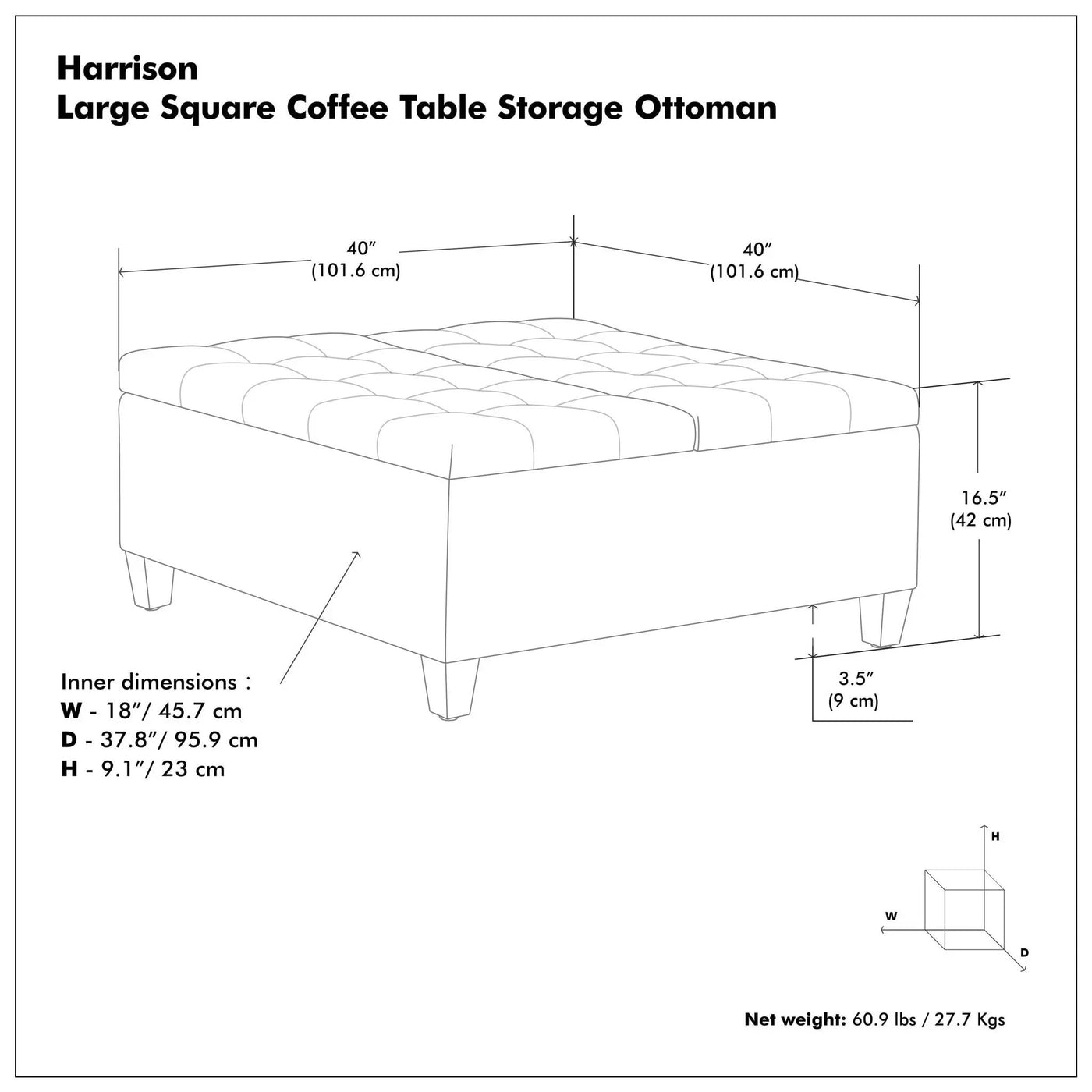 Harrison - Large Coffee Table Storage Ottoman by HouseOfZazla