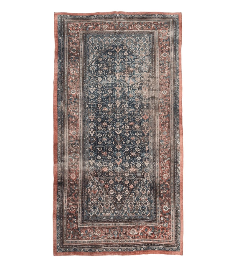 Antique Persian Bidjar Rug 8x15 – Navy Blue, Herati Pattern, Early 20th Century by Jewel Rugs