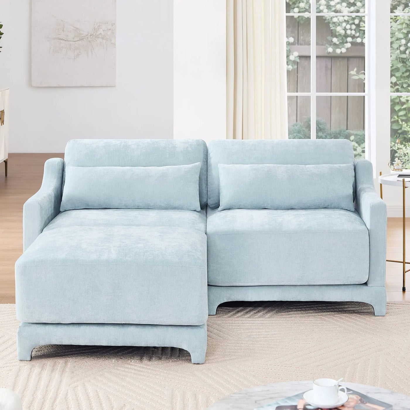 Stylish Sofa With Ottoman And Lumbar Pillows, Ergonomic Design by Unique Piece Furniture
